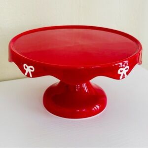 Target Bullseye Red Mini Cake Stand with White Bows Scalloped Edge NWT